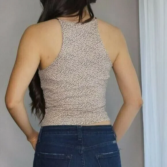 Leopard Print Sleeveless Cream & Black top Cropped Size S - Picture 2 of 6